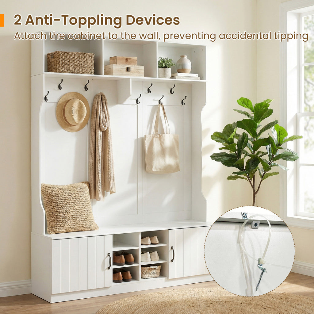 59" Wide 6-in-1 Hall Tree with Bench and Storage