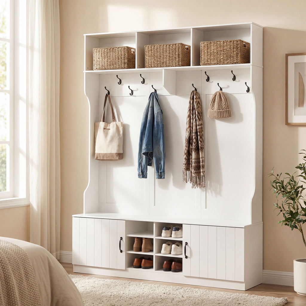59" Wide 6-in-1 Hall Tree with Bench and Storage