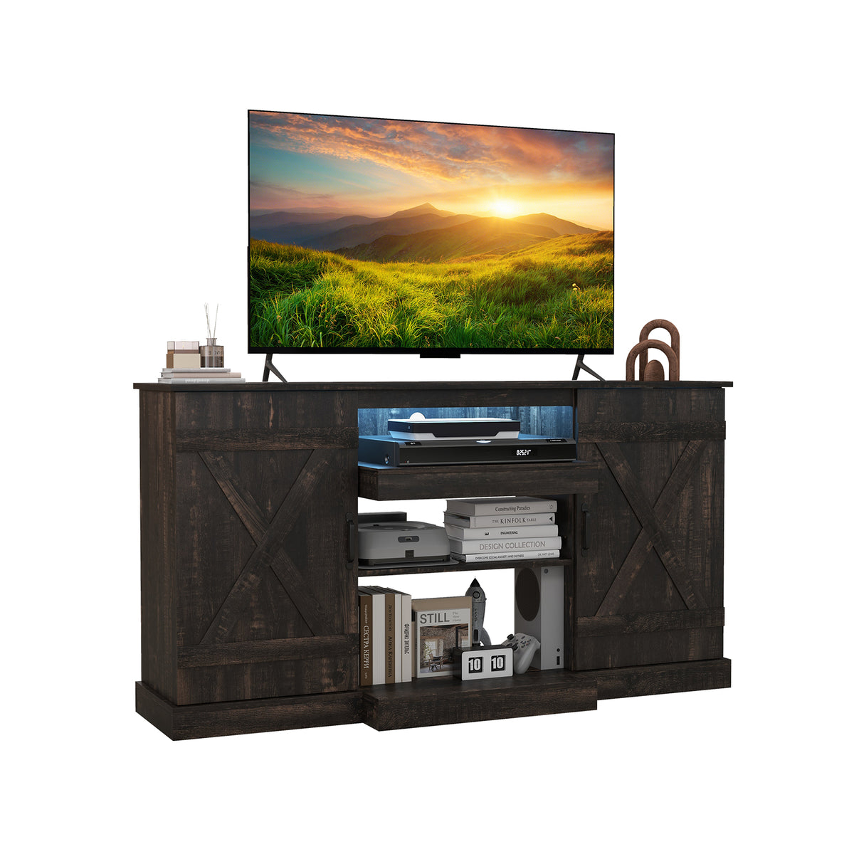 TV Stand for 65" TV with LED Lights - Coffee
