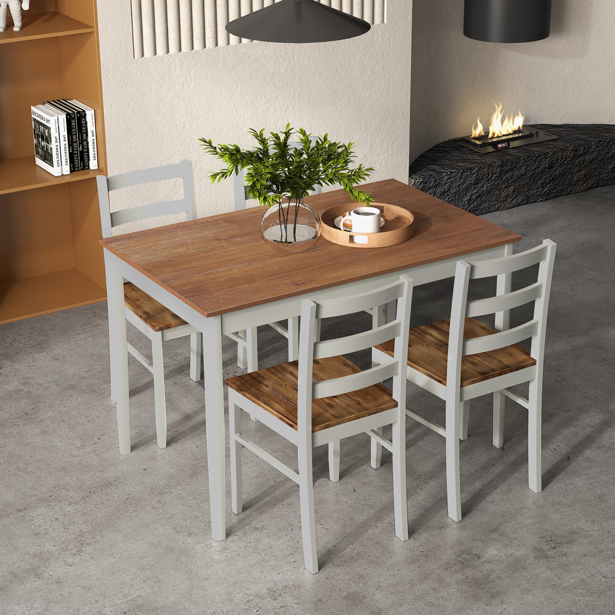5-Piece Dining Set with Rectangular Table and 4 Chairs – Coffee