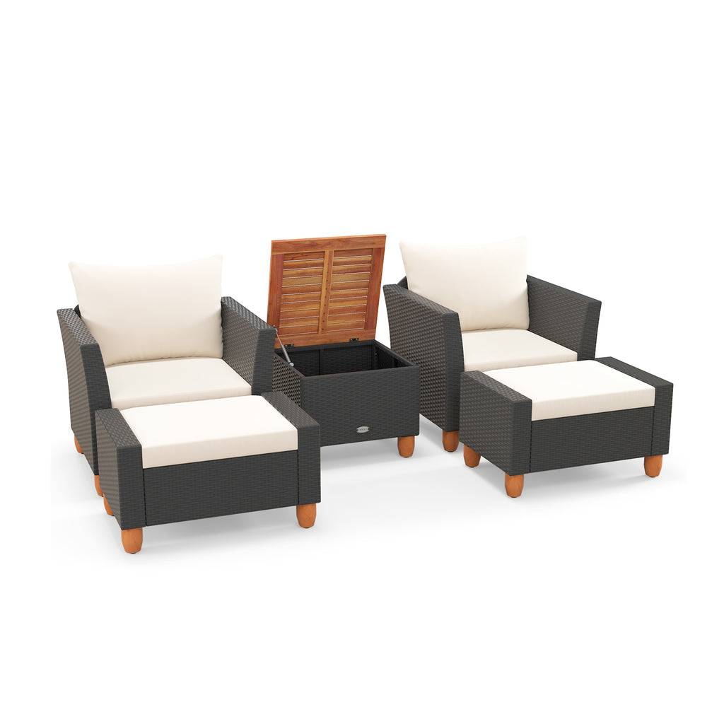7 Pieces PE Rattan Patio Sectional Sofa Set with Storage Table - Black