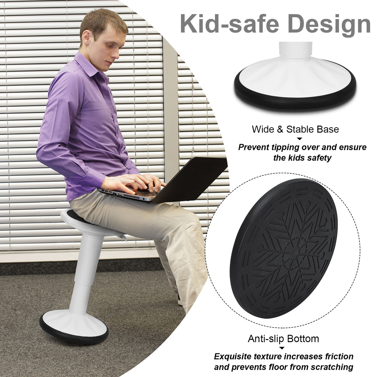Adjustable Wobble Stool for Kids - Active Learning, White
