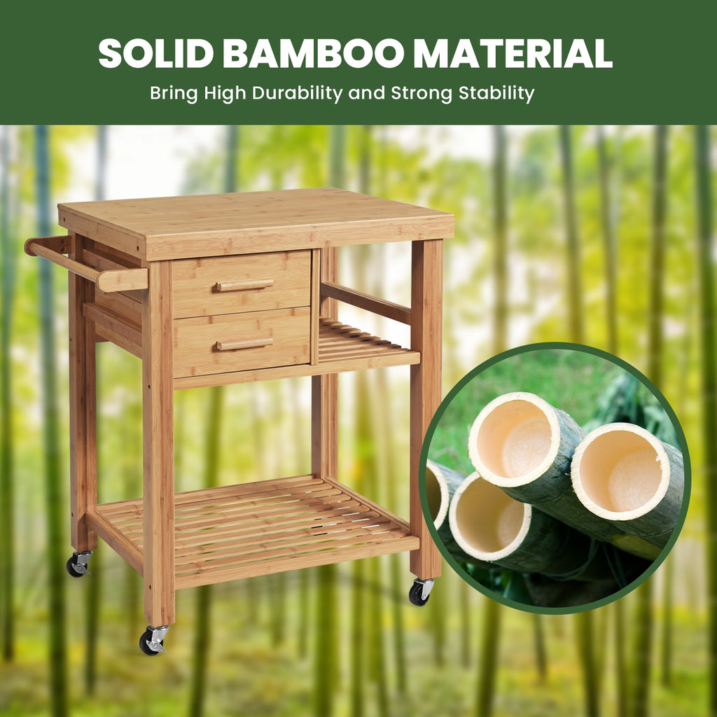 Bamboo Kitchen Trolley Cart with 2 Drawers