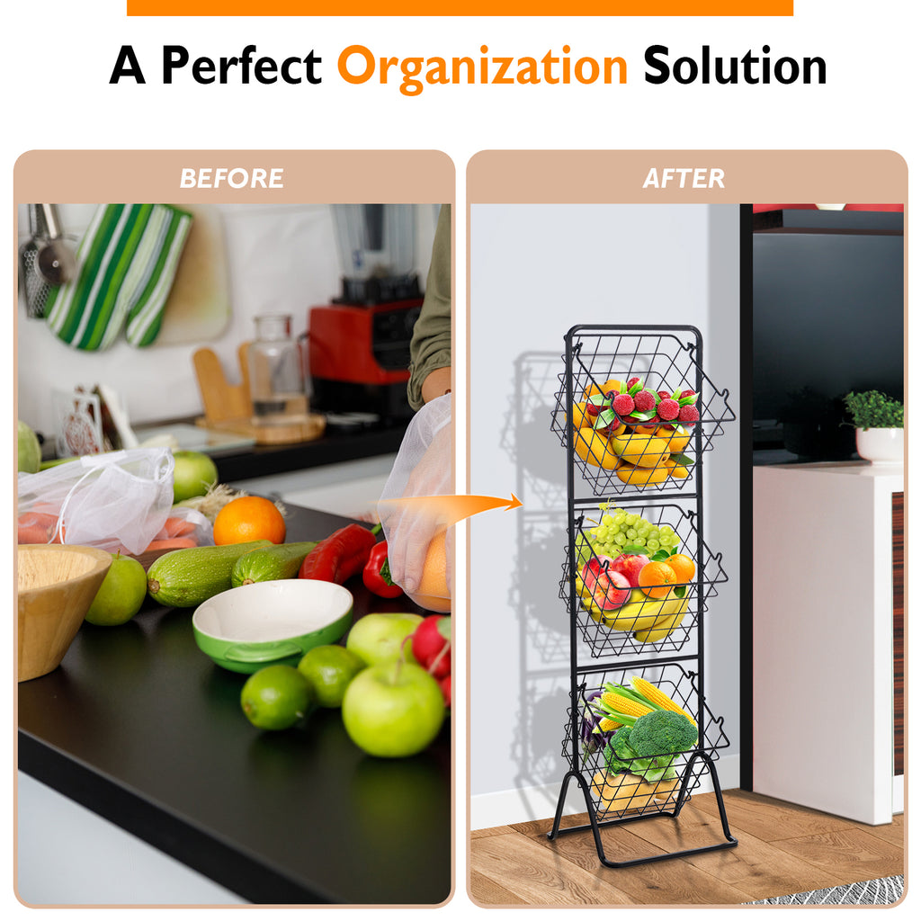 Adjustable 3-Tier Fruit Basket Stand for Kitchen & Organizing