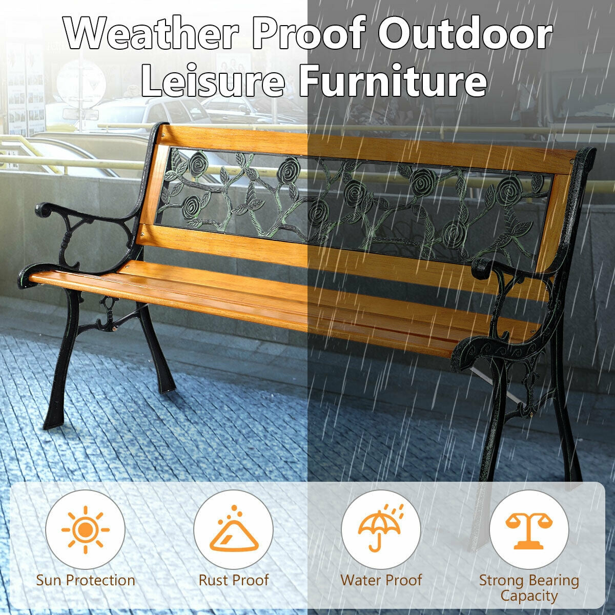 49.5" Patio Park Bench Seat - Porch Chair Style 1