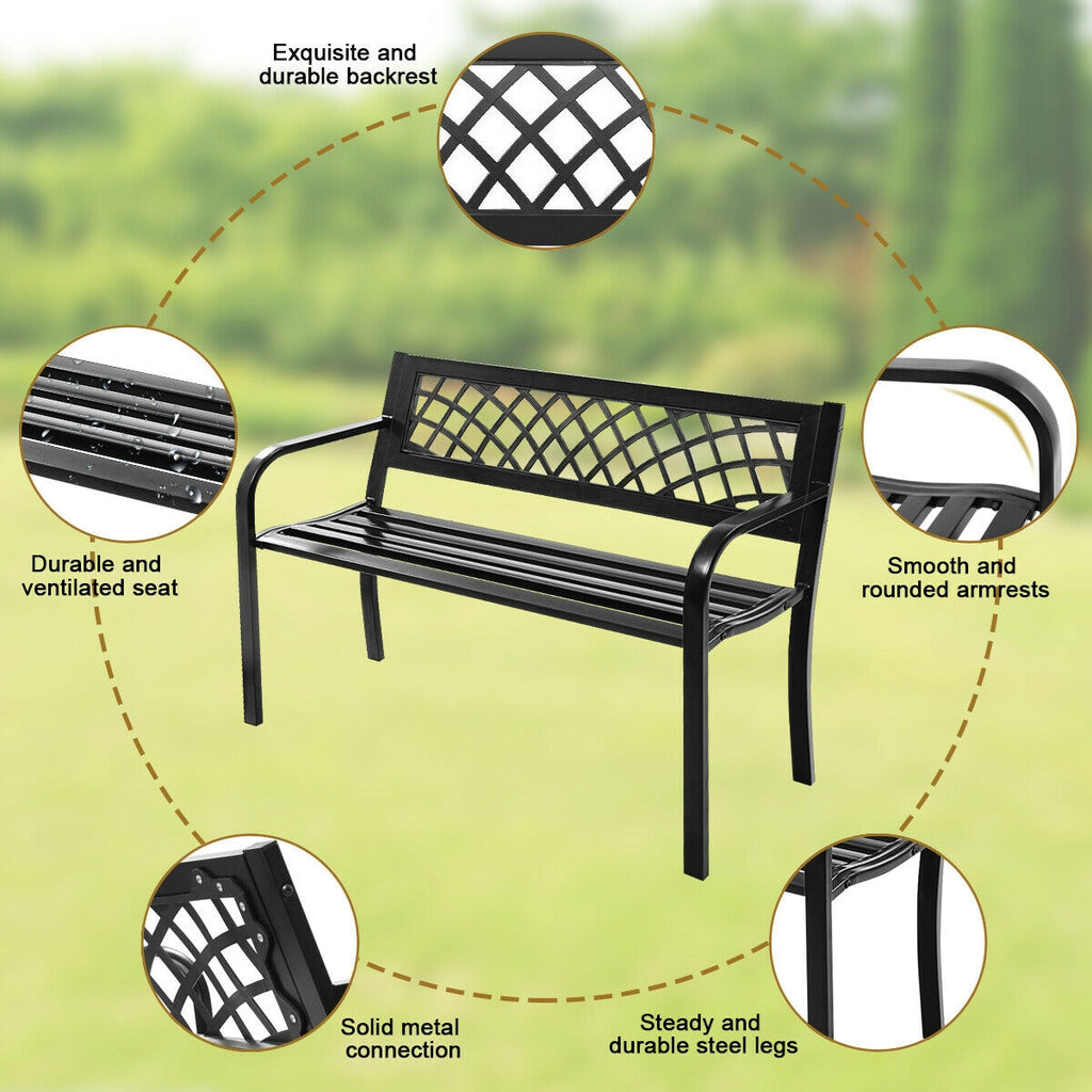 Outdoor Bench with Steel Frame - Style 1