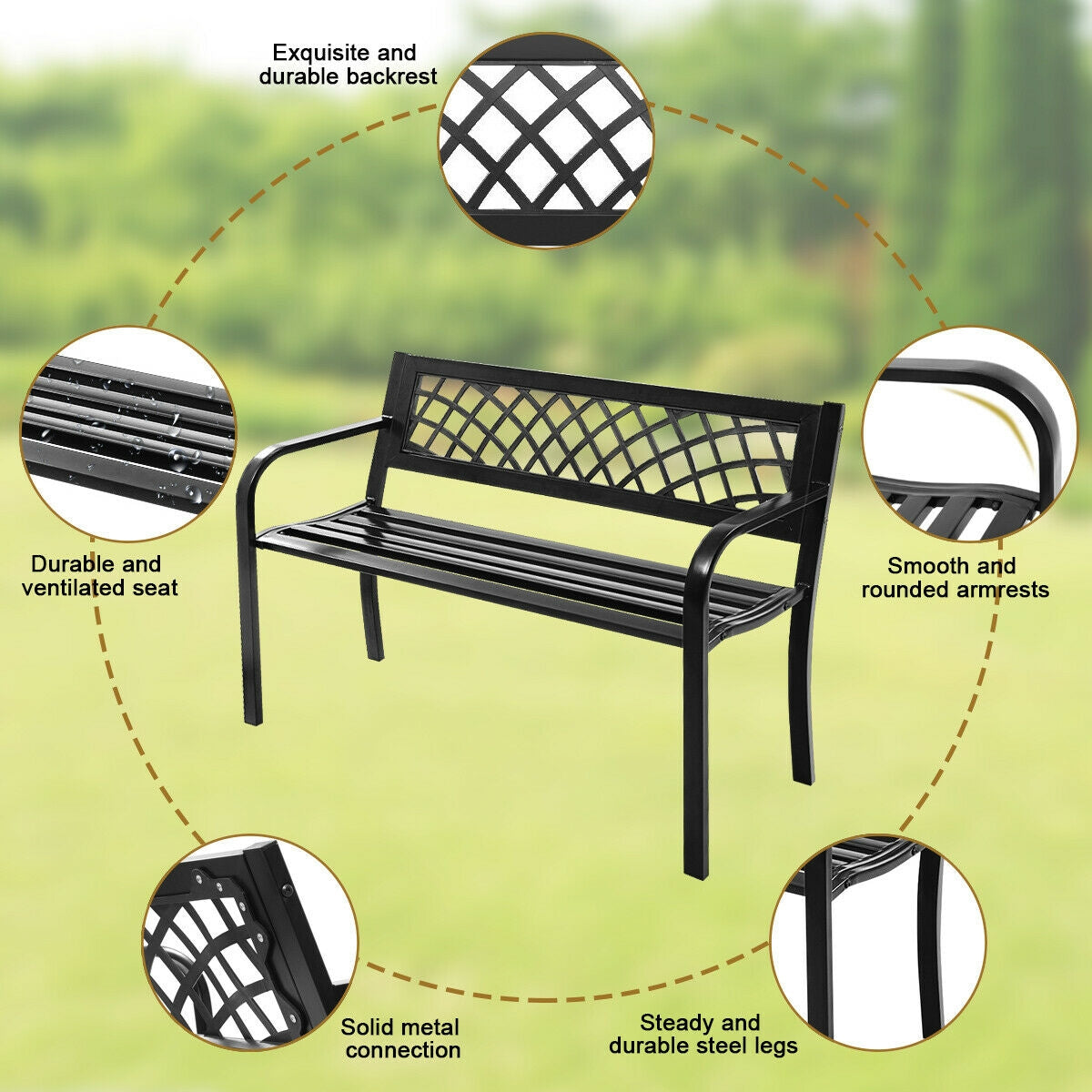 Outdoor Bench with Steel Frame - Style 1