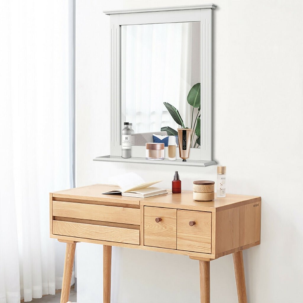 White Wall-Mounted Vanity Mirror with Shelf - Multipurpose Home Decor