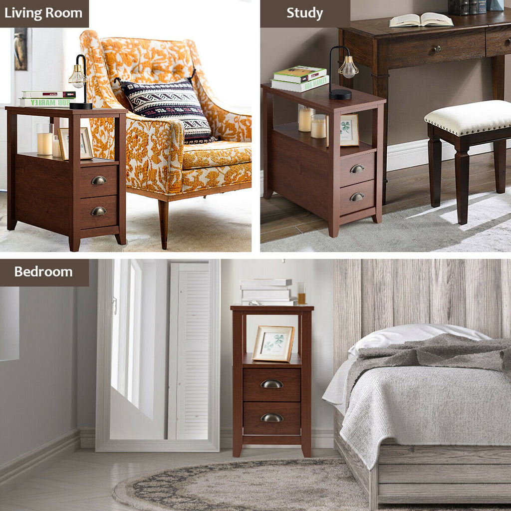 2-Drawer Nightstand Set, Brown - Space-Saving Bedroom Storage