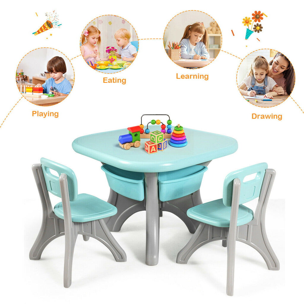 Kids Activity Table and Chair Set with Storage - Blue, Durable Plastic Play Furniture