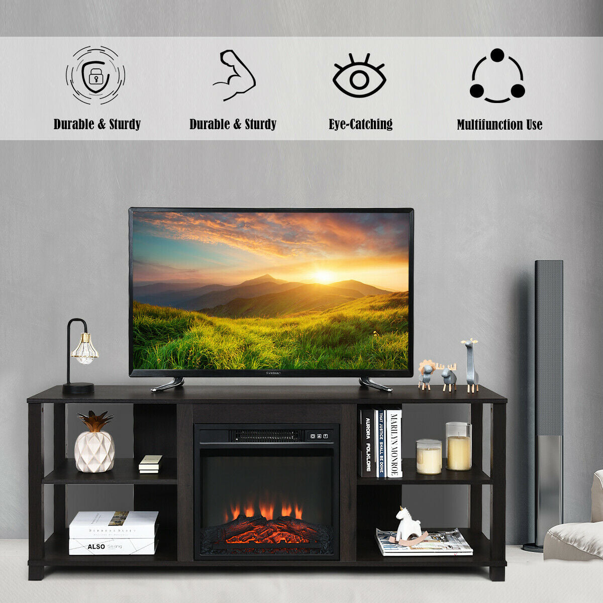 2-Tier TV Storage Cabinet with Adjustable Shelves