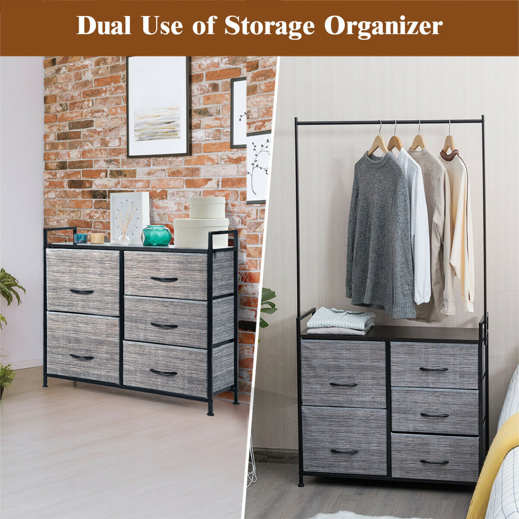 5 Fabric Drawer Dresser with Metal Frame and Wooden Top