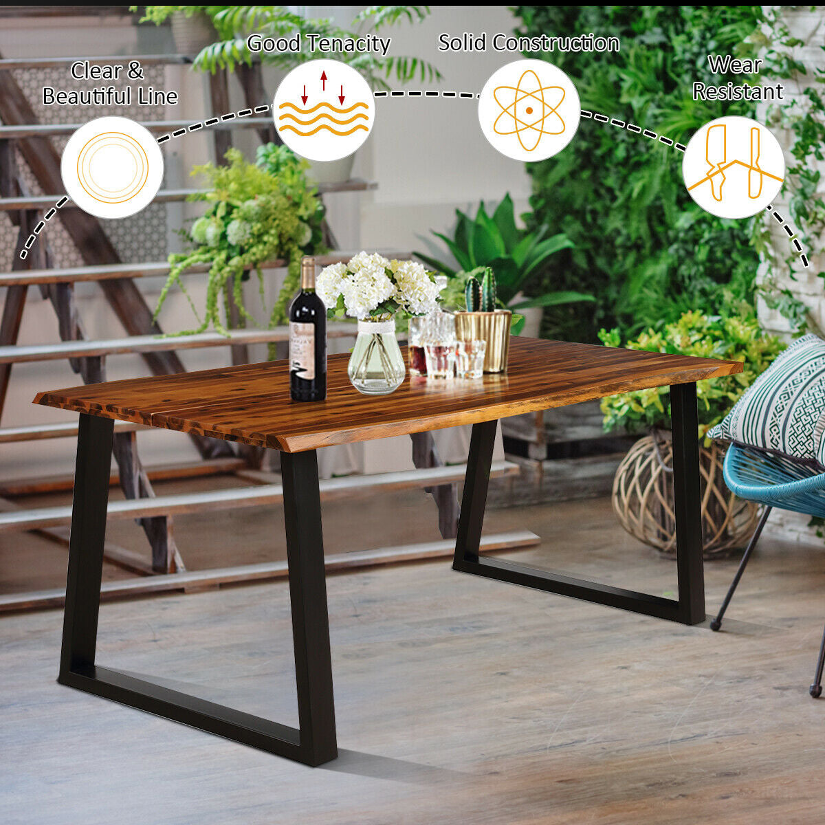Acacia Wood Rectangular Dining Table for 6