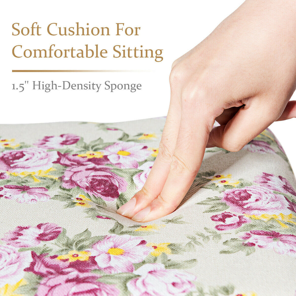 Vanity Wood Dressing Stool with Rose Cushion - White