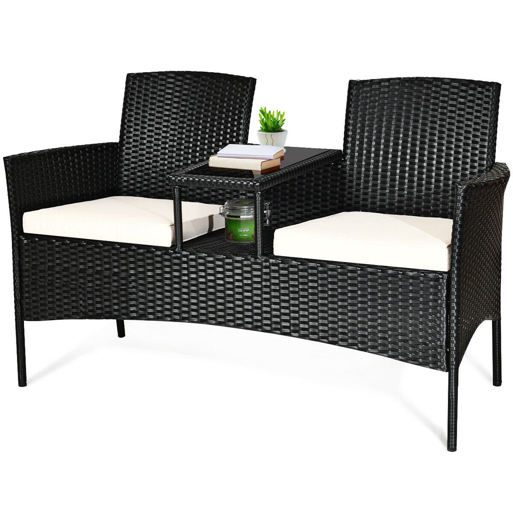 Wicker Patio Conversation Furniture Set with Removable Cushions and