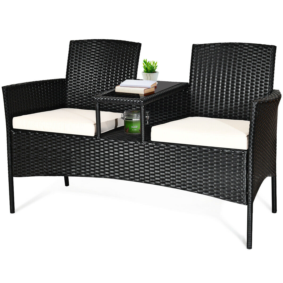 Wicker Patio Conversation Furniture Set with Removable Cushions and