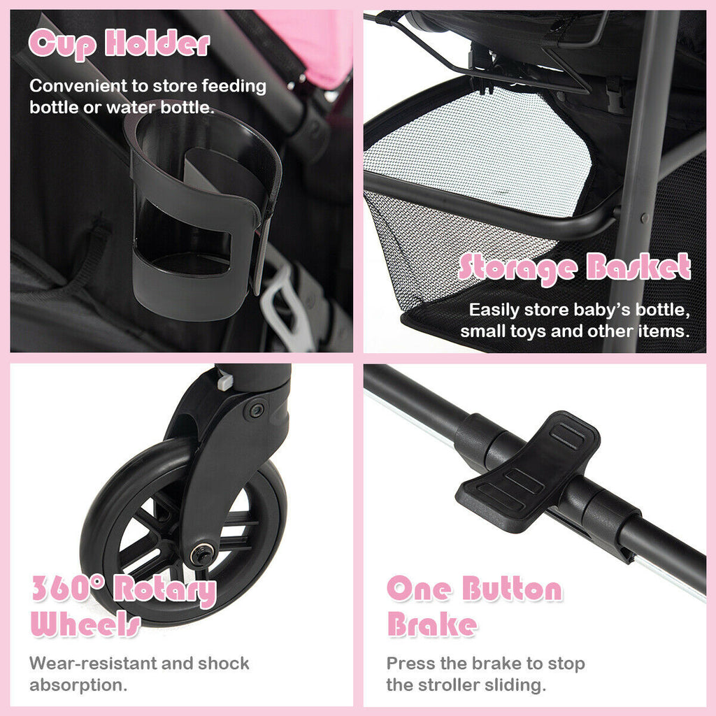 2-in-1 Foldable Baby Stroller with Cup Holder - Pink, Infant & Newborn