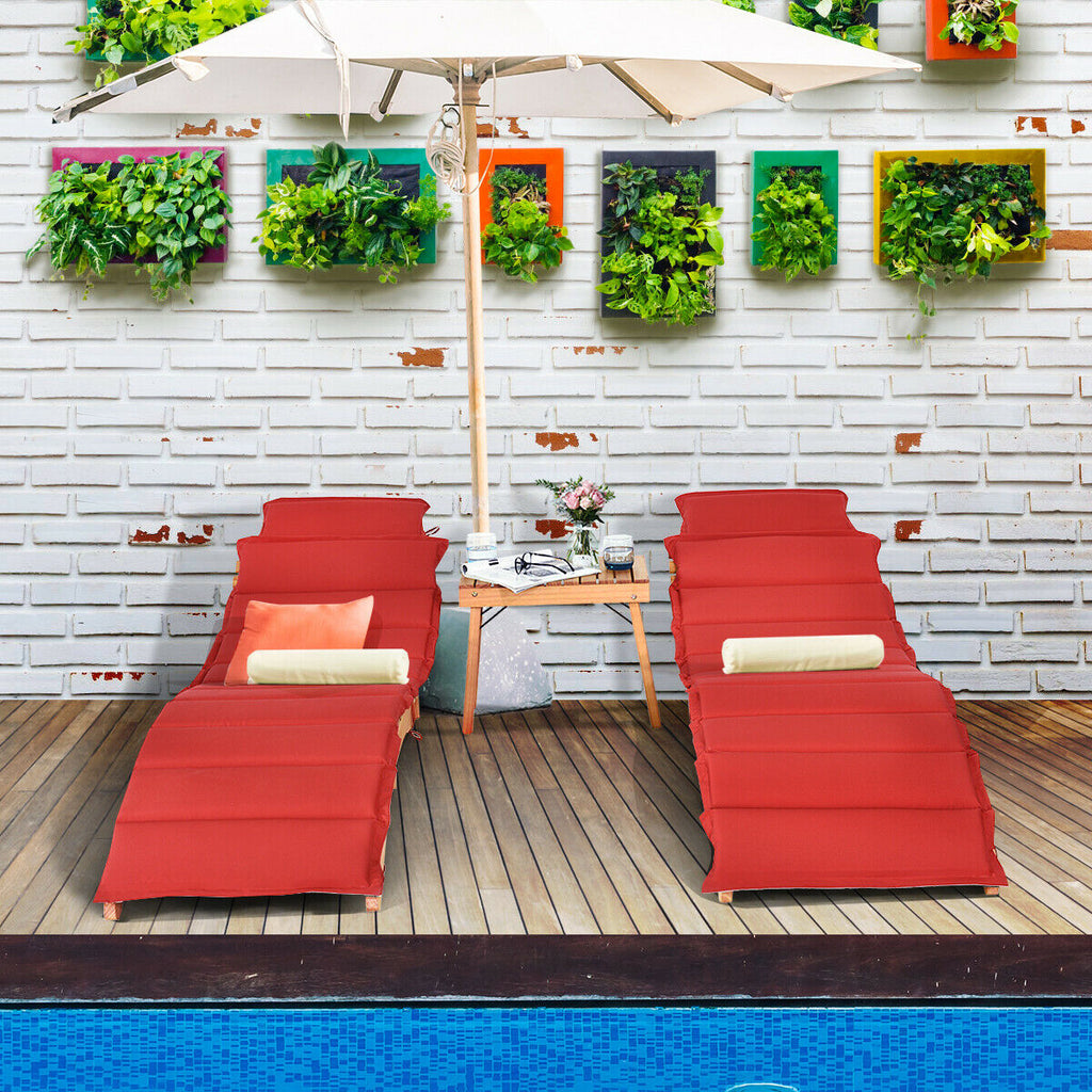 3 Pieces Folding Patio Eucalyptus Wood Lounge Chair Set with Foldable