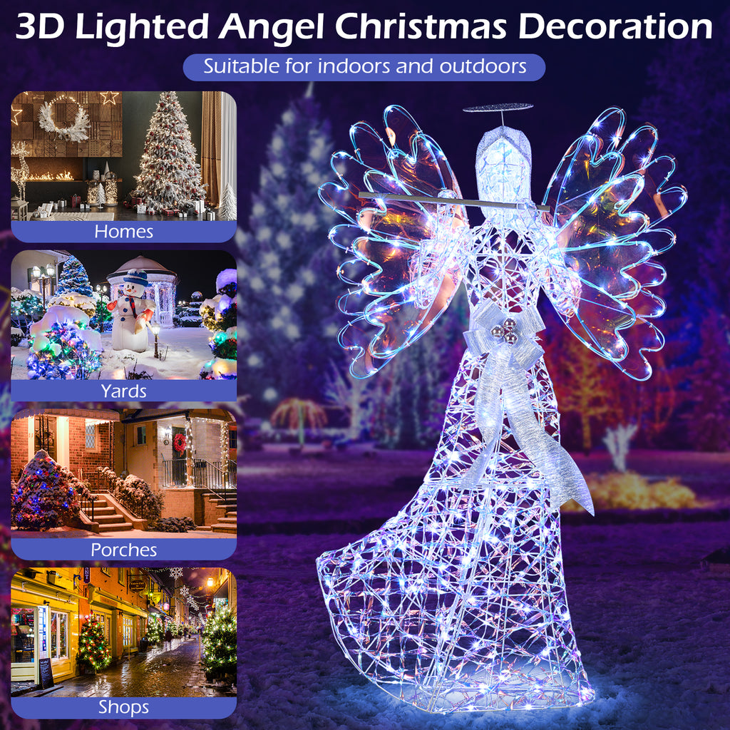 Lighted Angel Christmas Decoration 3D Glittering Halo with Flute - Indoor Outdoor Holiday Decor