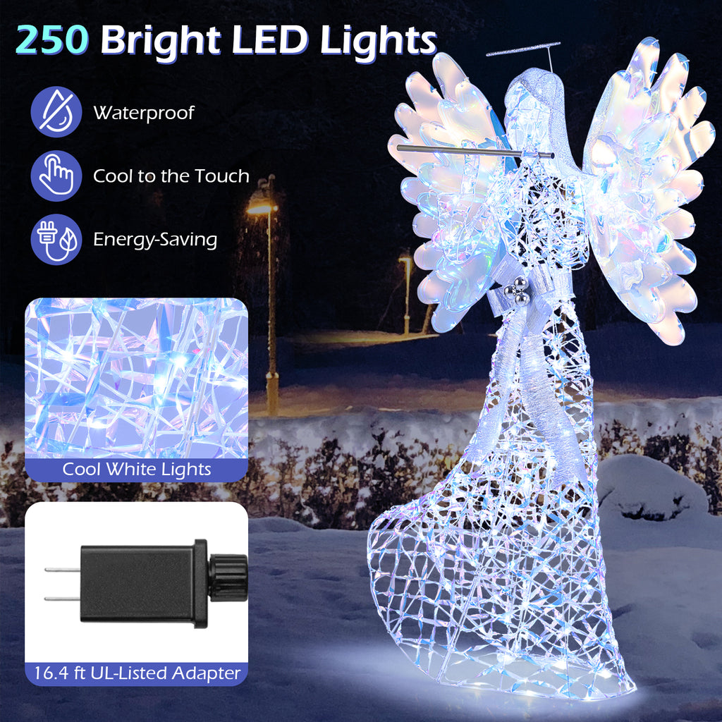 Lighted Angel Christmas Decoration 3D Glittering Halo with Flute - Indoor Outdoor Holiday Decor
