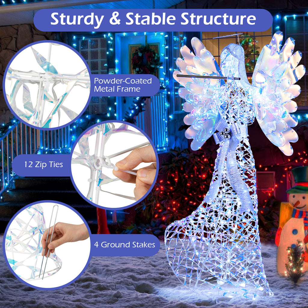 Lighted Angel Christmas Decoration 3D Glittering Halo with Flute - Indoor Outdoor Holiday Decor