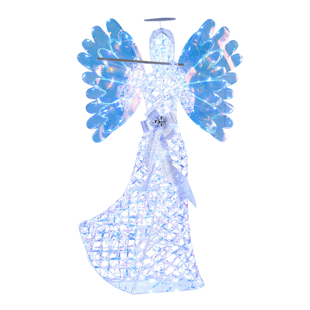 Lighted Angel Christmas Decoration 3D Glittering Halo with Flute - Indoor Outdoor Holiday Decor