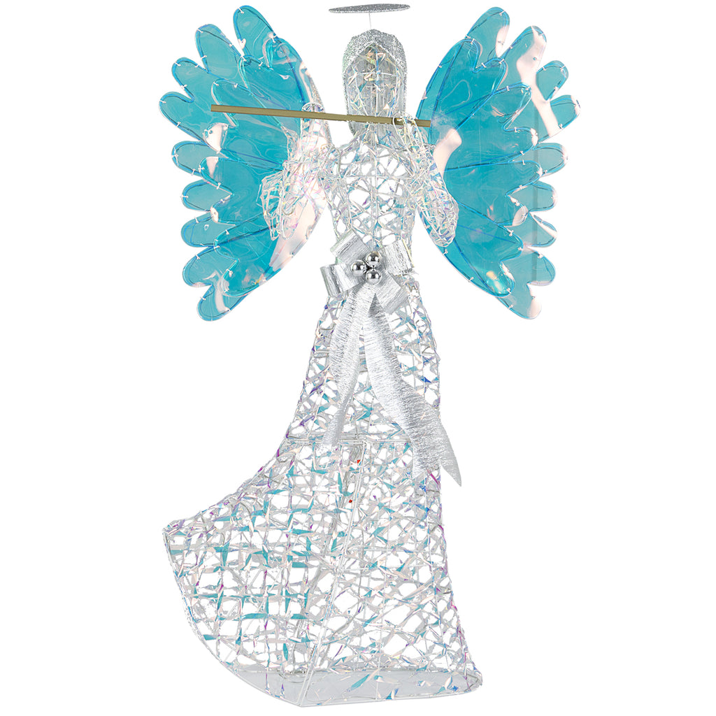 Lighted Angel Christmas Decoration 3D Glittering Halo with Flute - Indoor Outdoor Holiday Decor