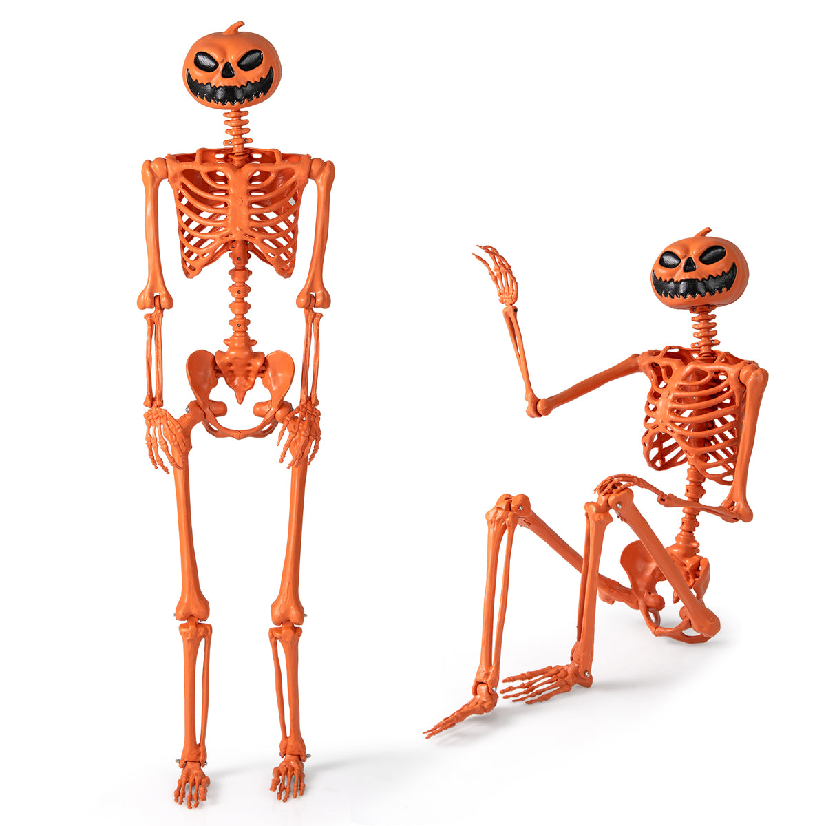 Life-Size Halloween Skeleton with Pumpkin Head & Movable Joints - Indoor Outdoor Decor