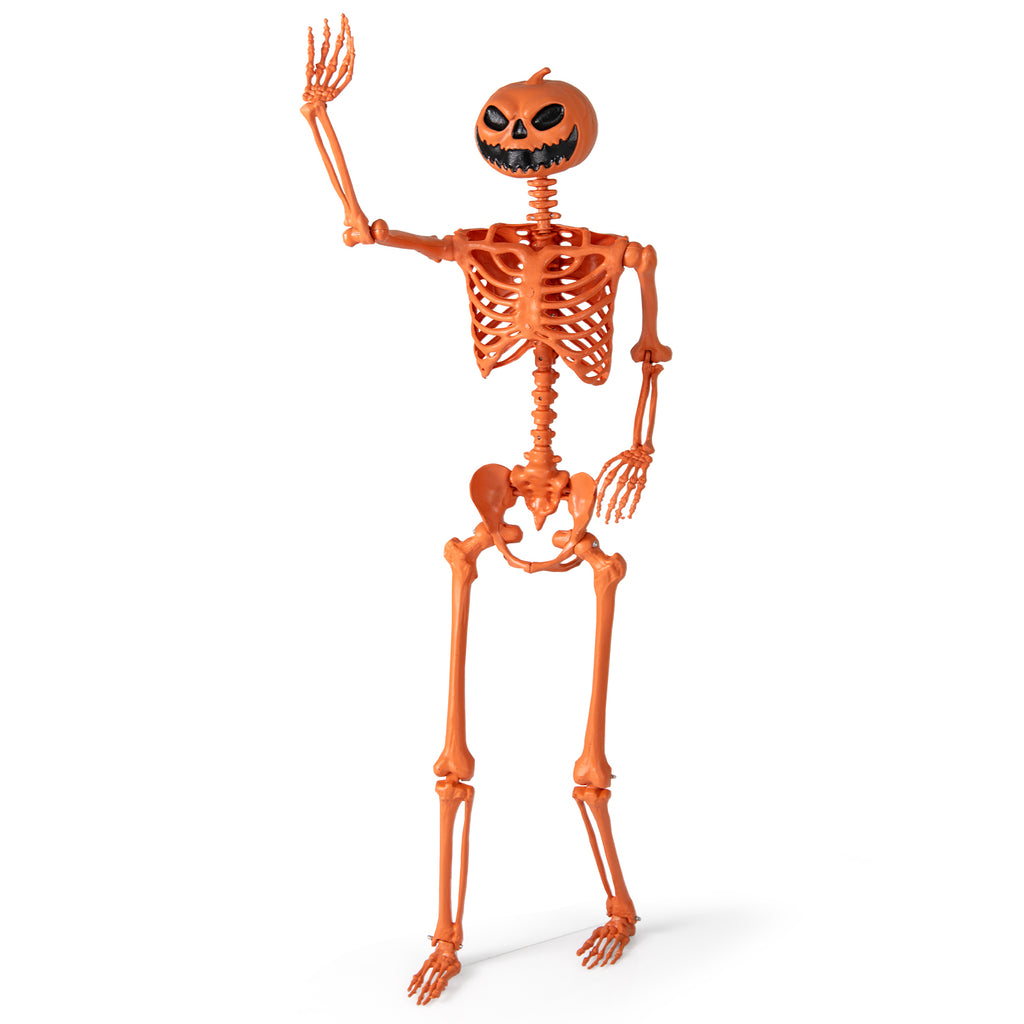 Life-Size Halloween Skeleton with Pumpkin Head & Movable Joints - Indoor Outdoor Decor