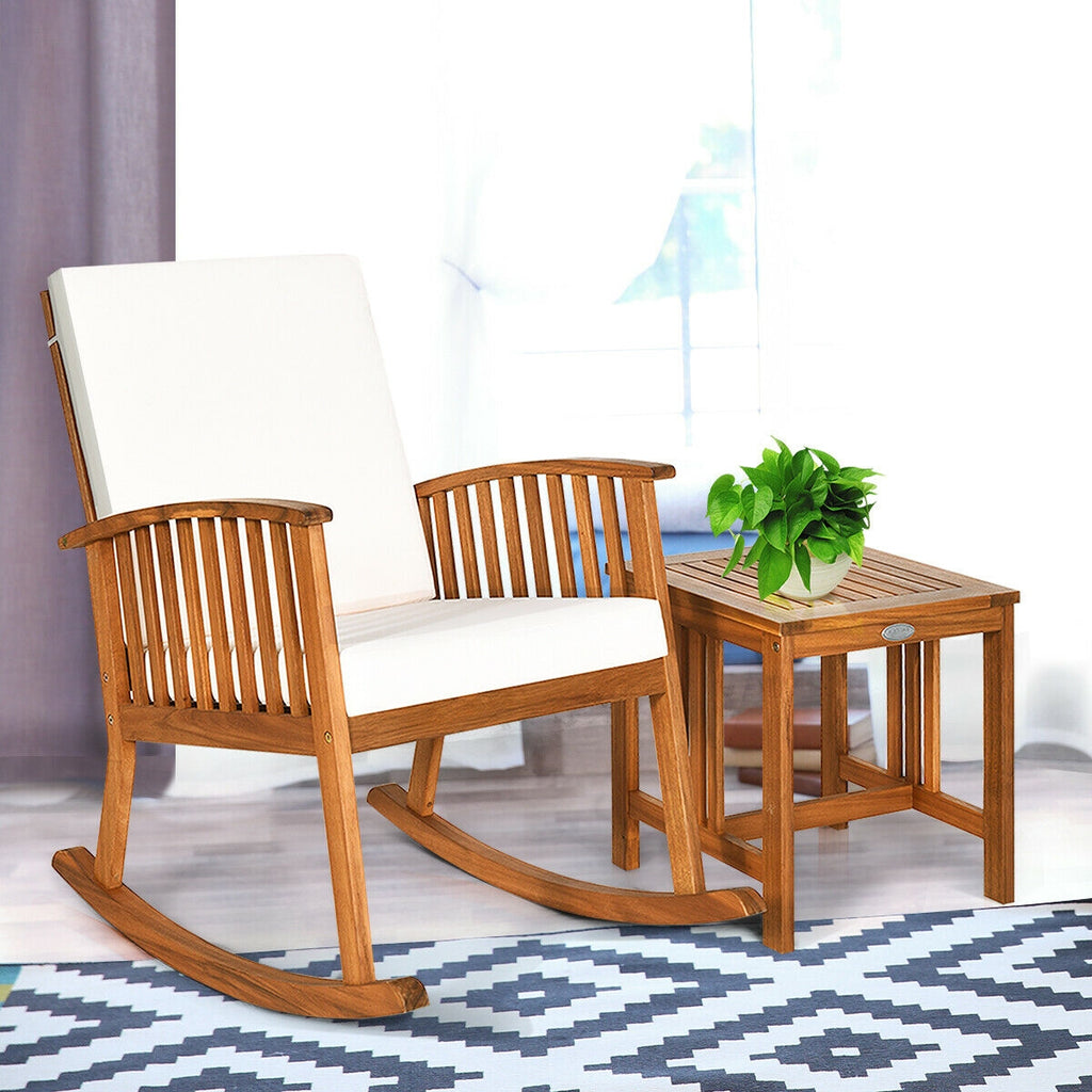 Acacia Wood Patio Rocking Chair Table Set - 2 Piece