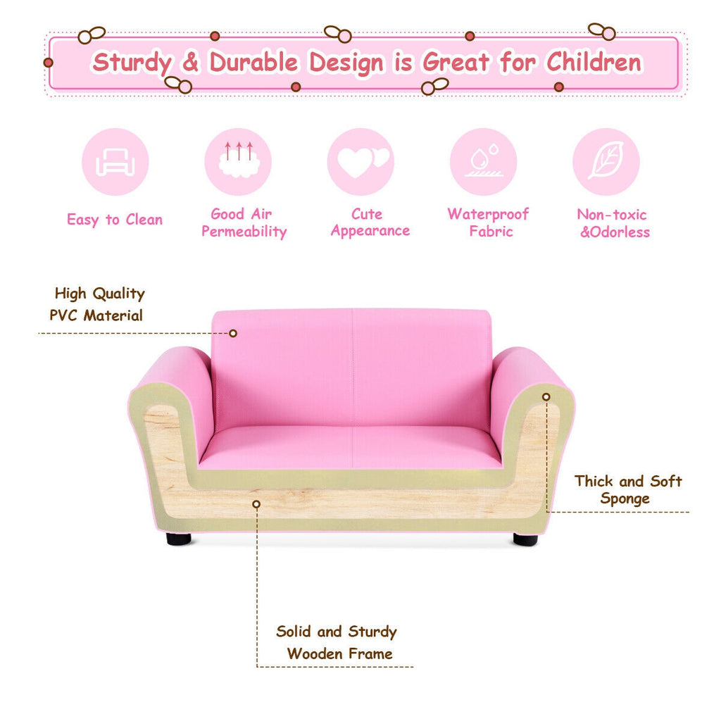 Pink Kid's Double Couch Lounge Sofa with Ottoman - Childrens Play & Sleep