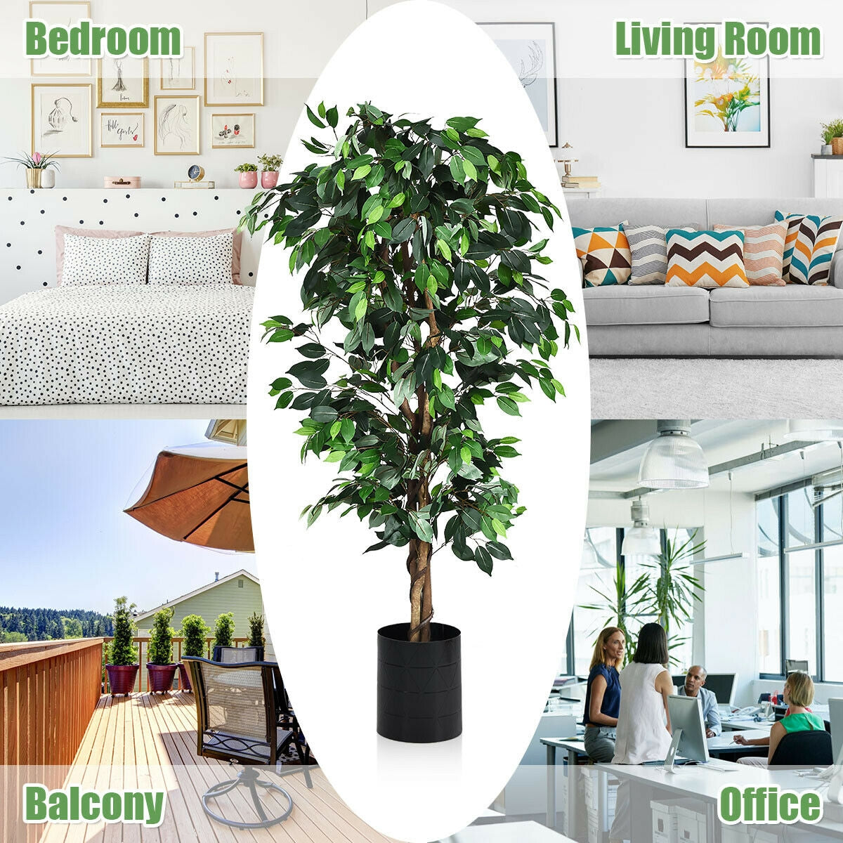 6 Feet Artificial Ficus Silk Tree - Realistic Indoor Outdoor Faux Plant - Costway
