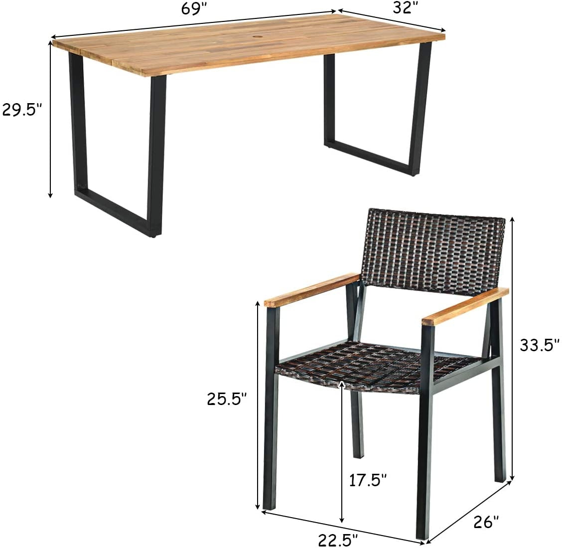 7-Piece Outdoor Dining Set with Acacia Wood Table - Style 2