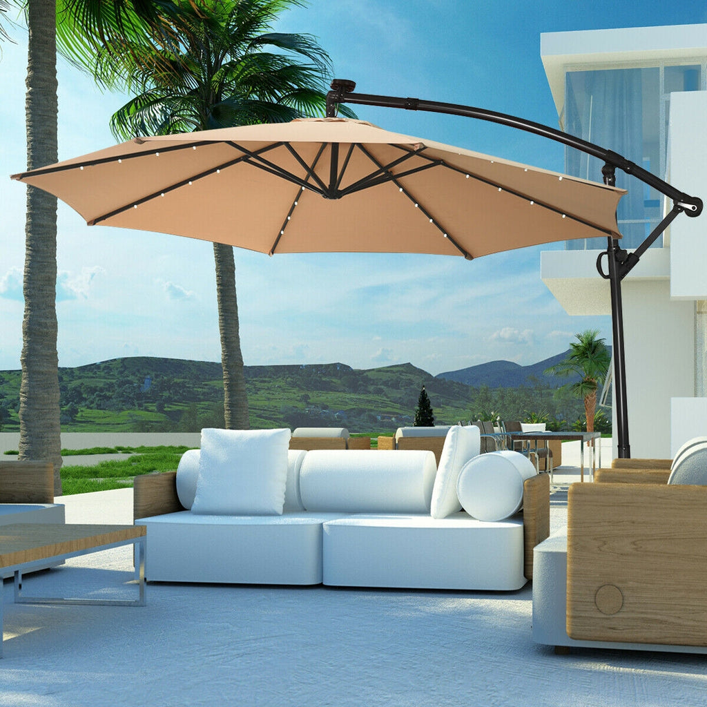 10 Feet 360° Rotation Solar Powered LED Patio Offset Umbrella without