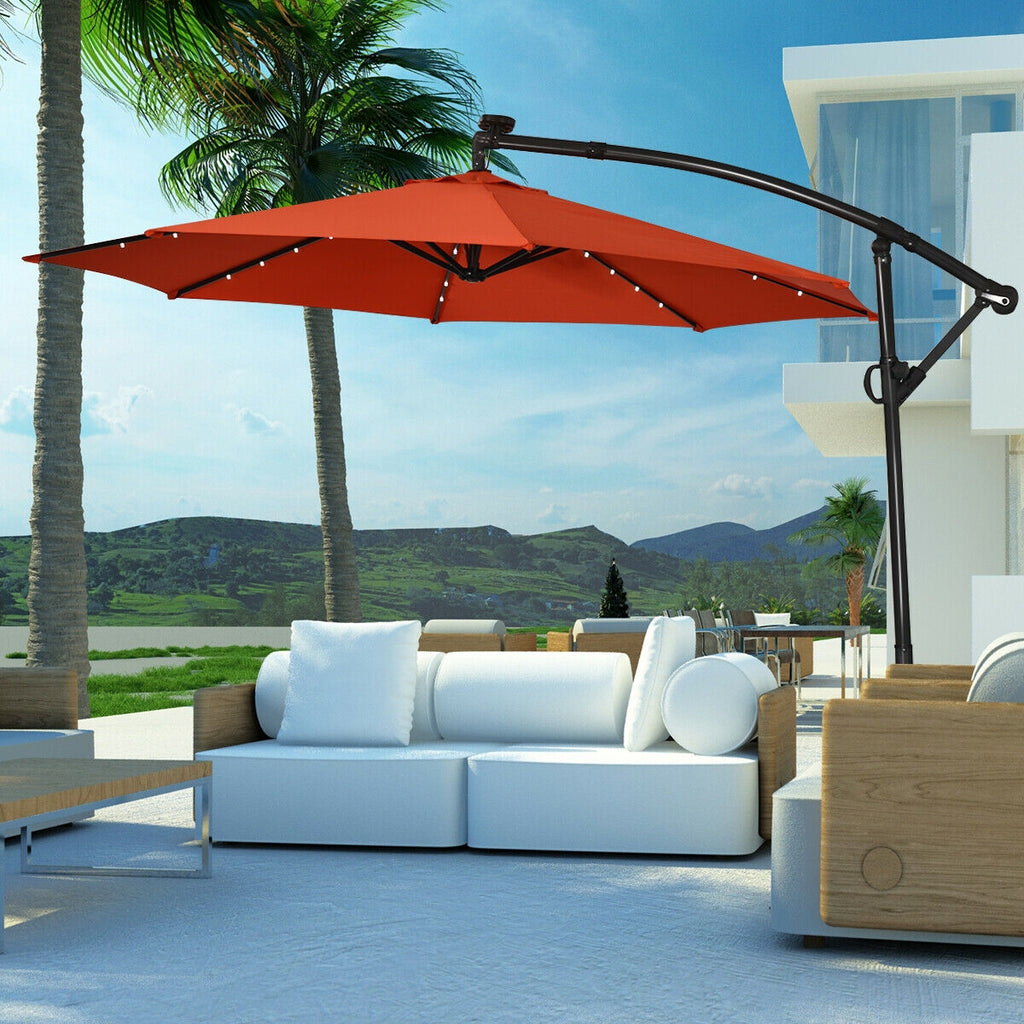 10 Feet 360° Rotation Solar Powered LED Patio Offset Umbrella without