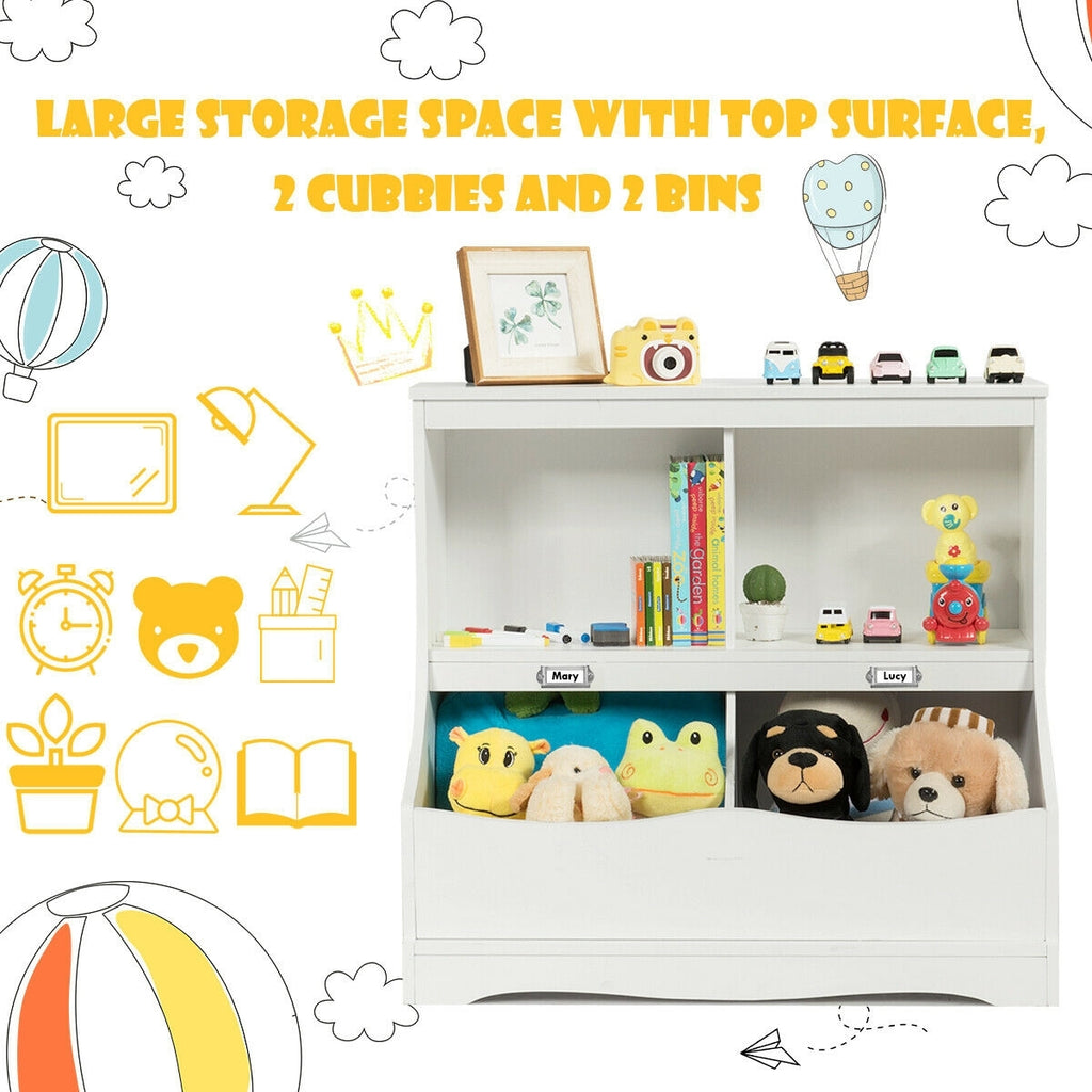 Kids 3-Tier Bookcase Storage Organizer with 4 Open Compartments - White