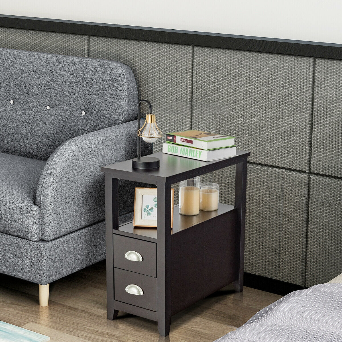 2-Drawer Nightstand Set, Dark Brown