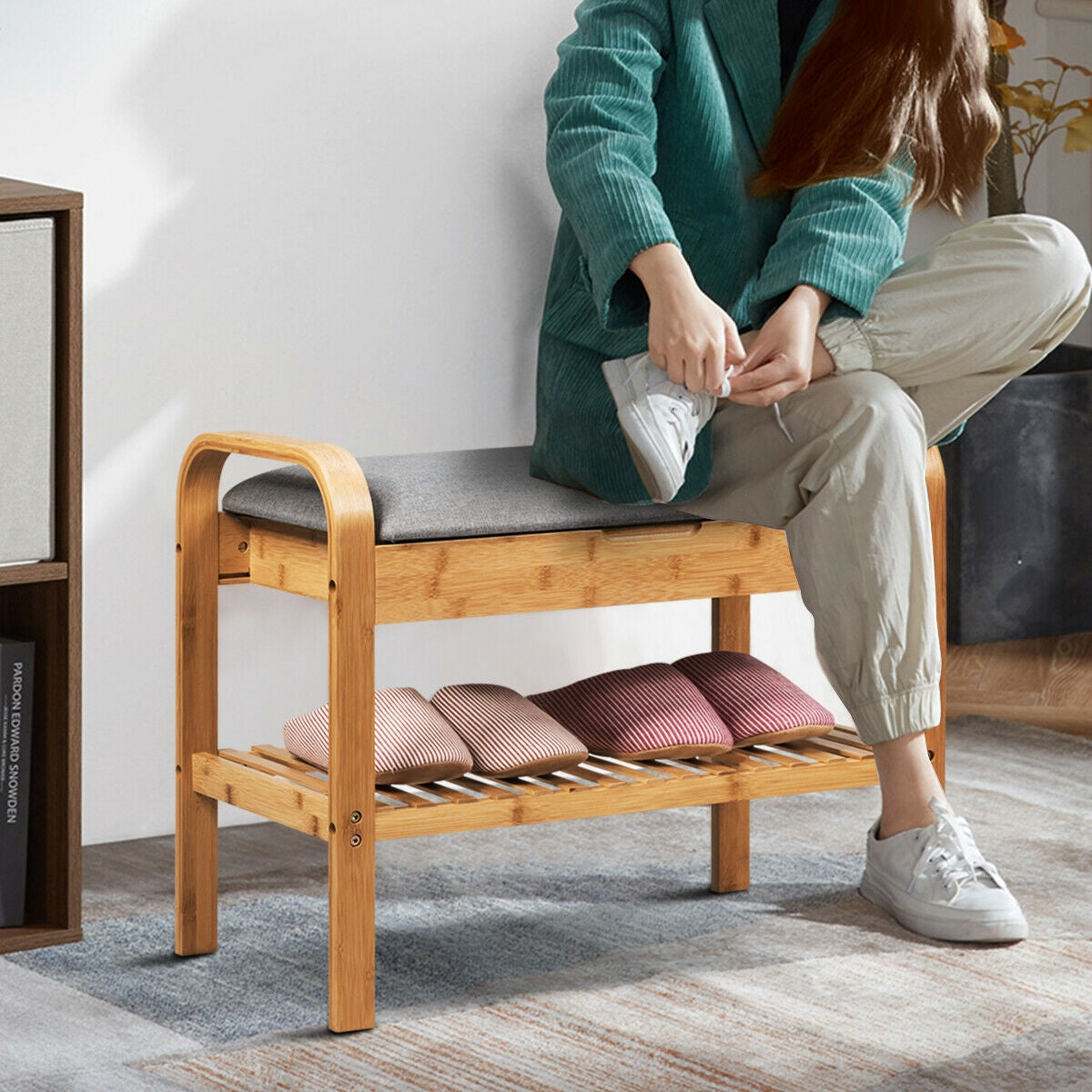 Shoe Rack Bench with Storage Shelf for Entryway Hallway Bedroom