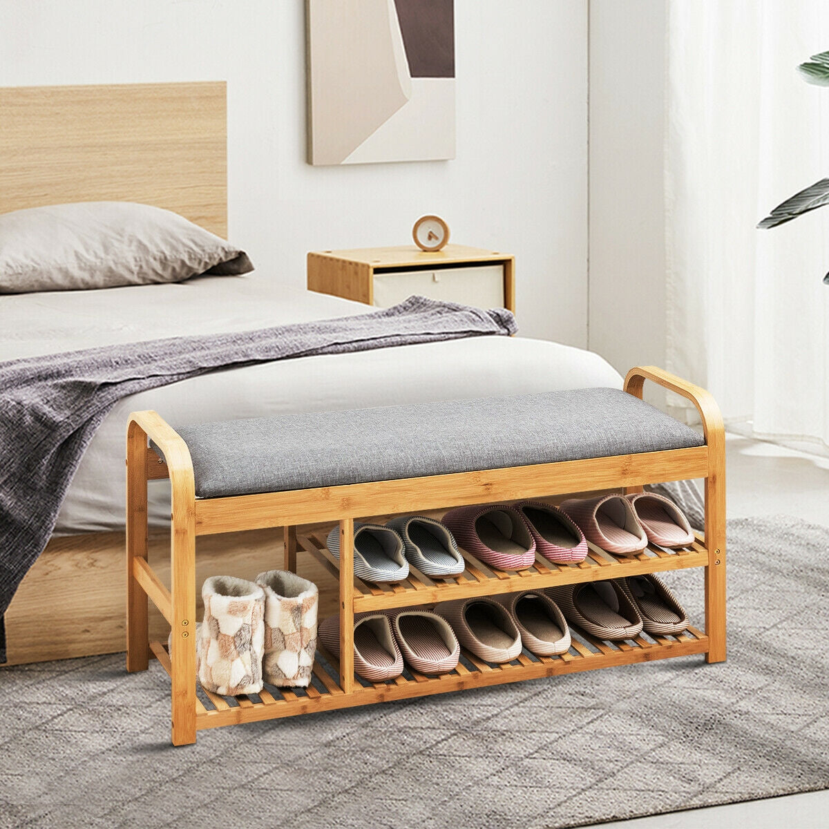 Bamboo Shoe Rack Bench with Cushion - 40", Natural