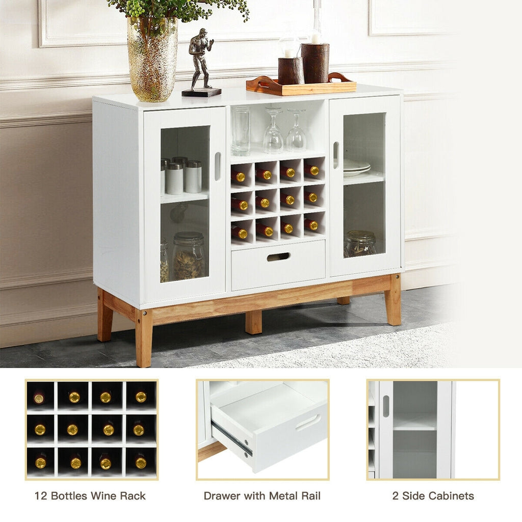 Wood Wine Storage Cabinet Sideboard - White