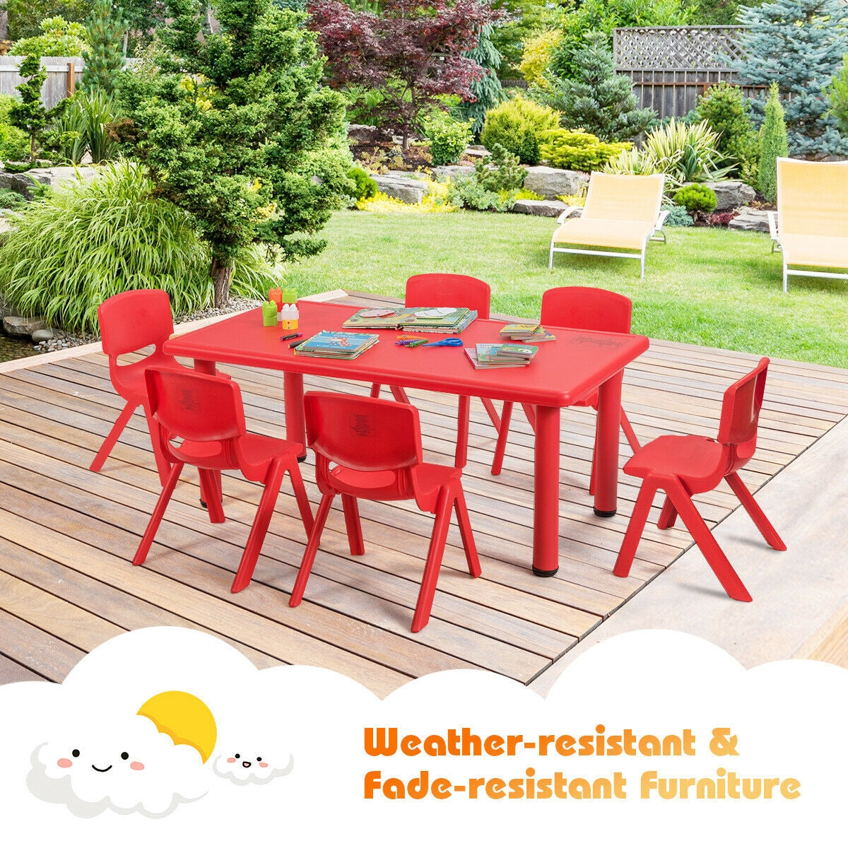 Kids Plastic Rectangular Play and Learning Table - Red