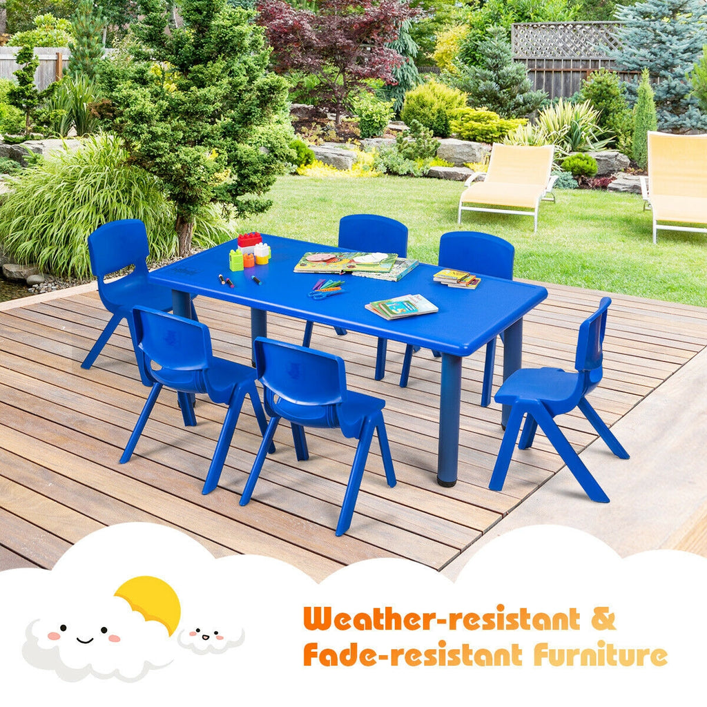 Kids Plastic Stackable Classroom Chairs - Set of 6, Blue, Kid-Sized, Indoor & Outdoor Use