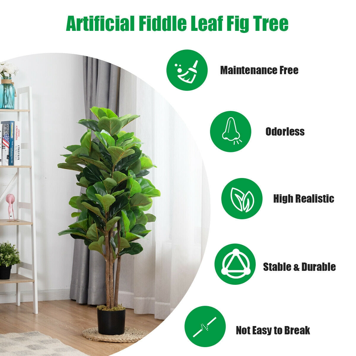 4 Feet Artificial Fiddle Leaf Fig Tree with Planter - Indoor Outdoor Decor