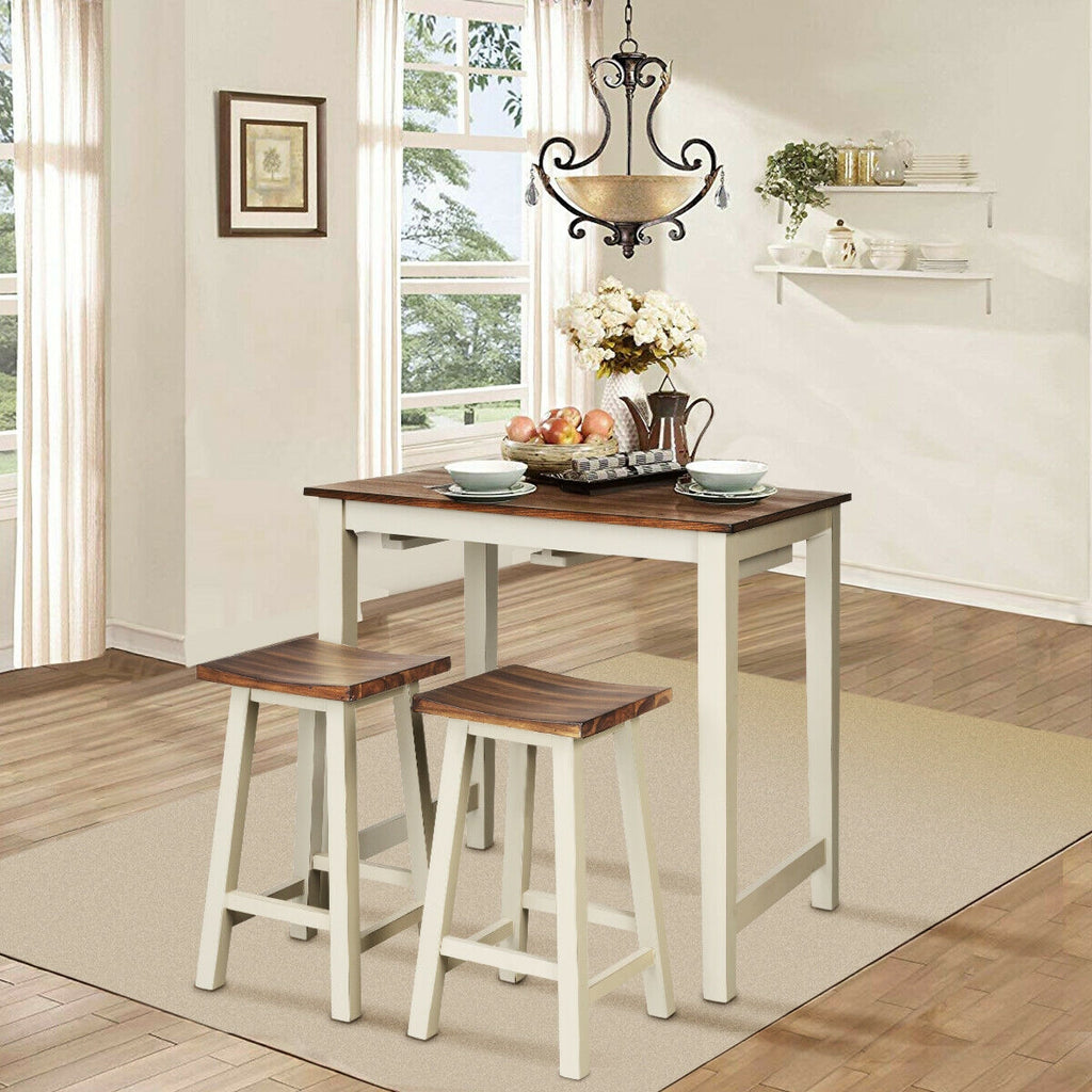 Counter Height Pub Table with 2 Saddle Bar Stools Set