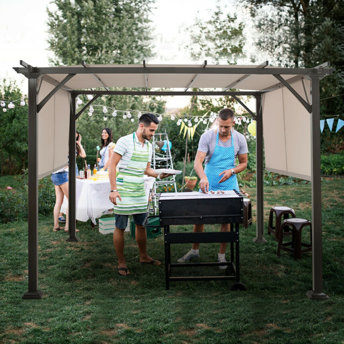 10 x 10 Metal Patio Canopy Shelter - Beige