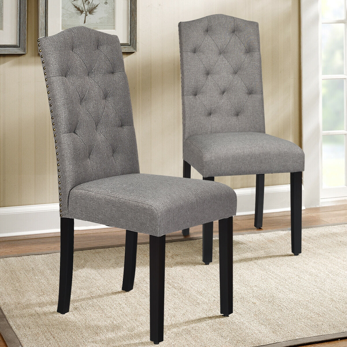 Set of 2 Modern Tufted Dining Chairs, Gray