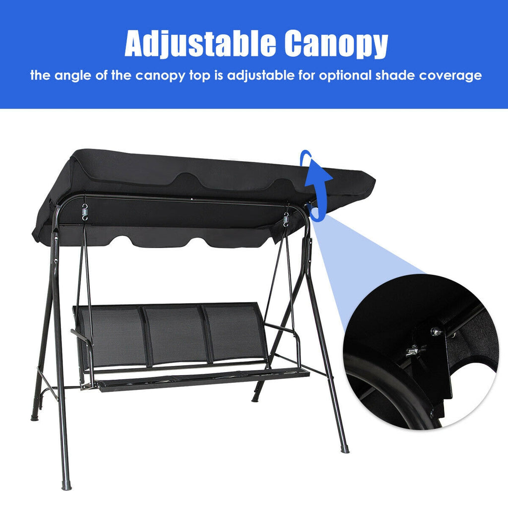 3-Person Patio Swing with Canopy – 50" x 16" Black