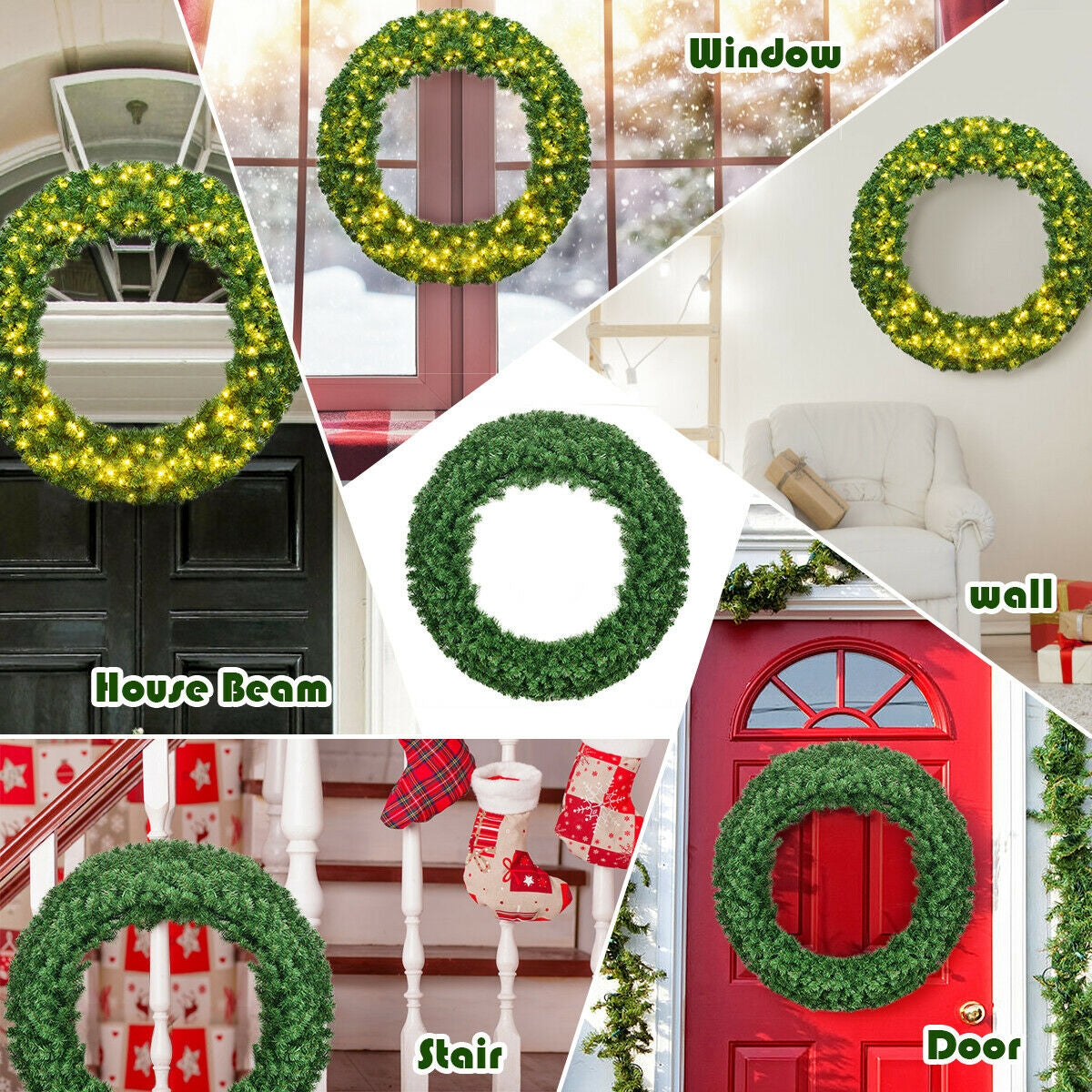 48 Inch Pre-lit Artificial Christmas Wreath with LED Lights - Full Lush Design