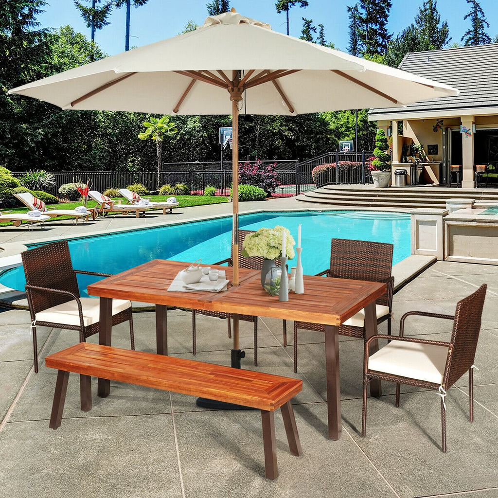 Acacia Wood Dining Table 67.5" x 32" with Umbrella Hole