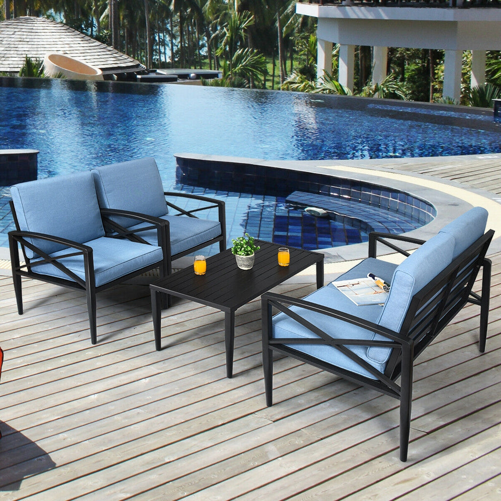 Outdoor Sofa Set, 4-Piece Aluminum Patio Furniture with Cushions